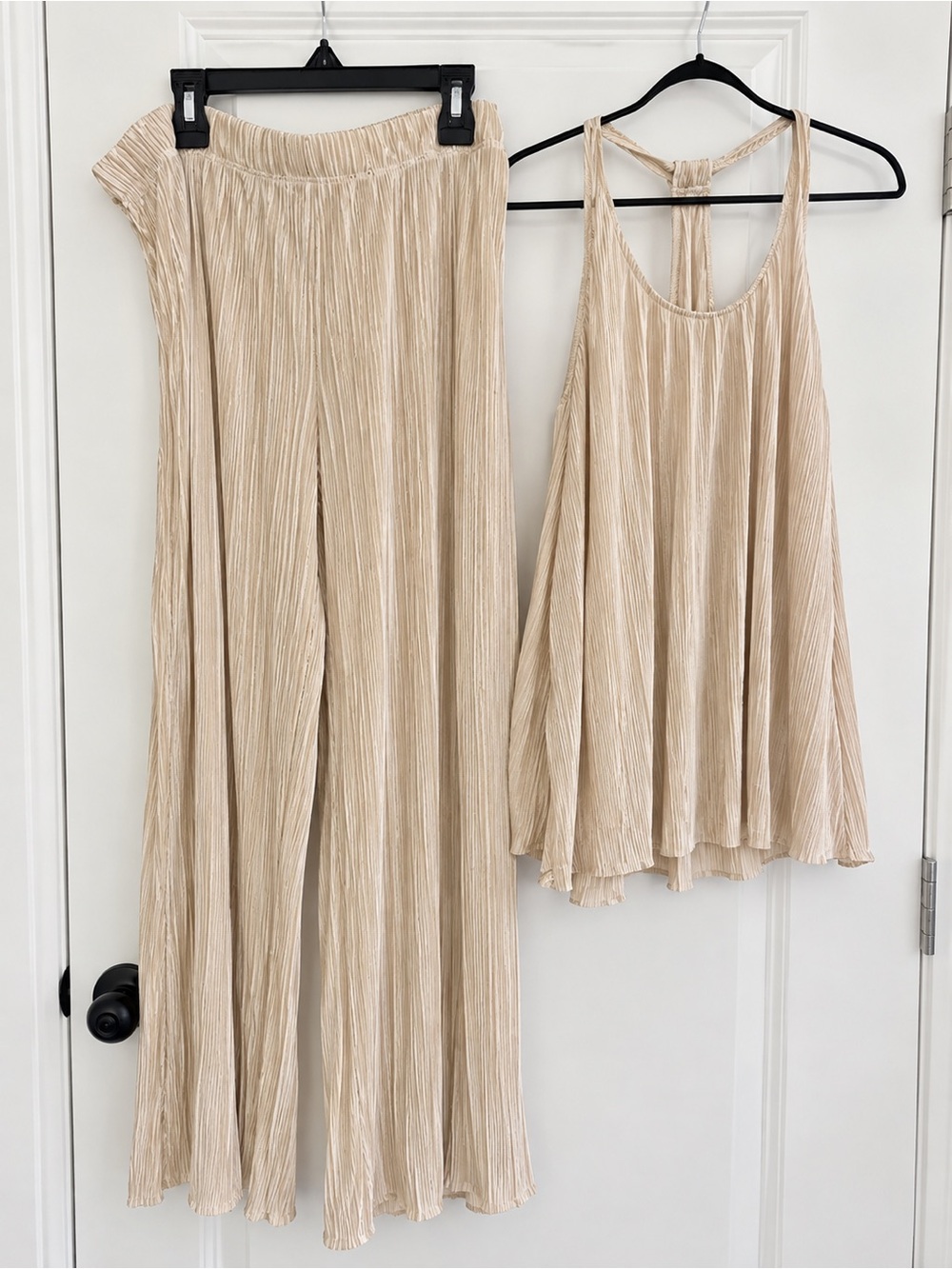 Almost Famous Beige Pleated Wide-Leg Pants & Tank Set